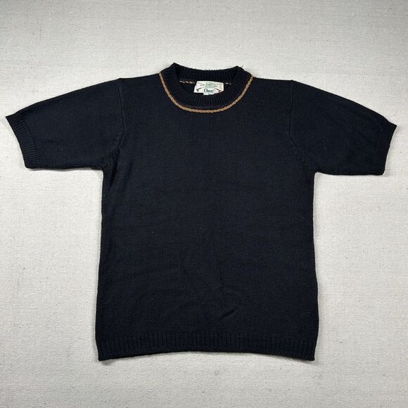 Vintage Orvis Sweater Womens M Wool Blend Short Sleeve Crew Neck Pullover‎ Black - Picture 1 of 9
